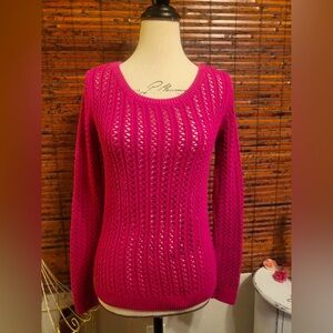 a.n.a Pink Crew Neck Sweater with Open Knit Design